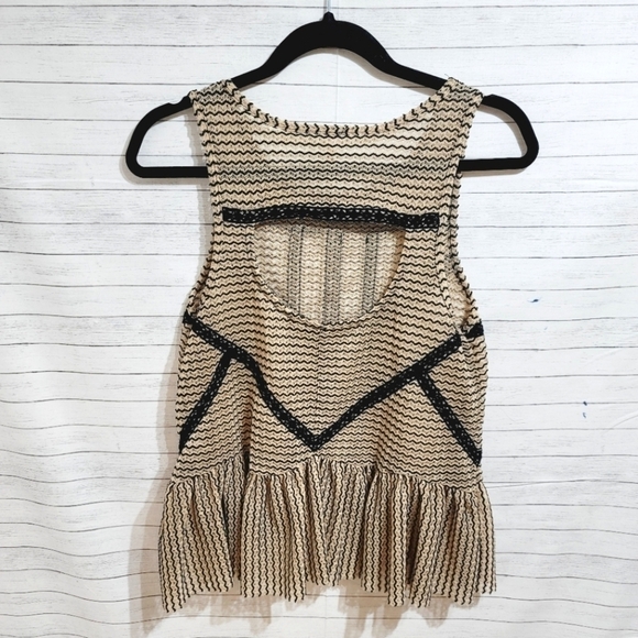 FREE PEOPLE SHEER BLACK & TAN LACE TRIM PEPLUM TANK TOP, SZ XS - Picture 12 of 12